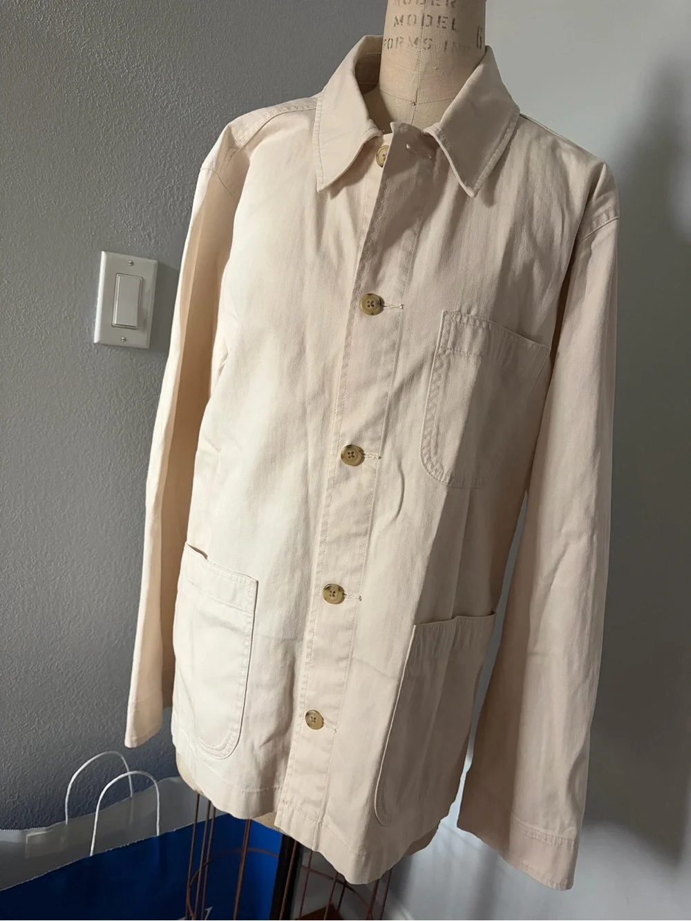 J. Crew Men's Light Cream Button-Front Utility Jacket